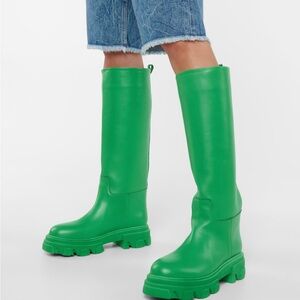 Gia Borghini x Pernille Tall Green Leather Knee High Boots | Size 38.5